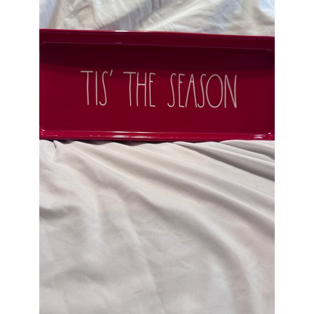 Rae Dunn Tis The Season Red Ceramic Rectangular Serving Tray‎ Platter Christmas